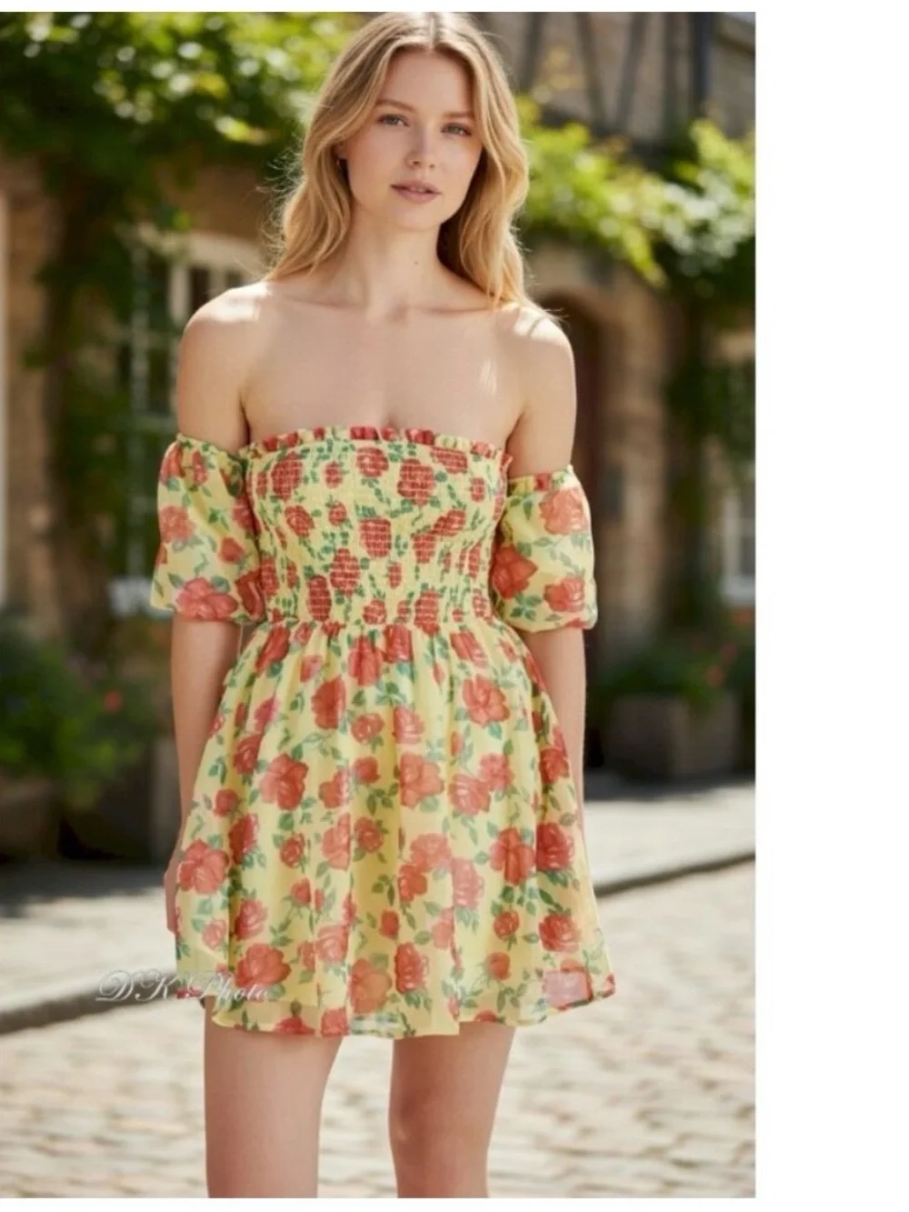 Betsey Johnson | Dresses | Betsey Johnson Smocked Floral Offtheshoulder  Mini Dress Size S | Poshmark